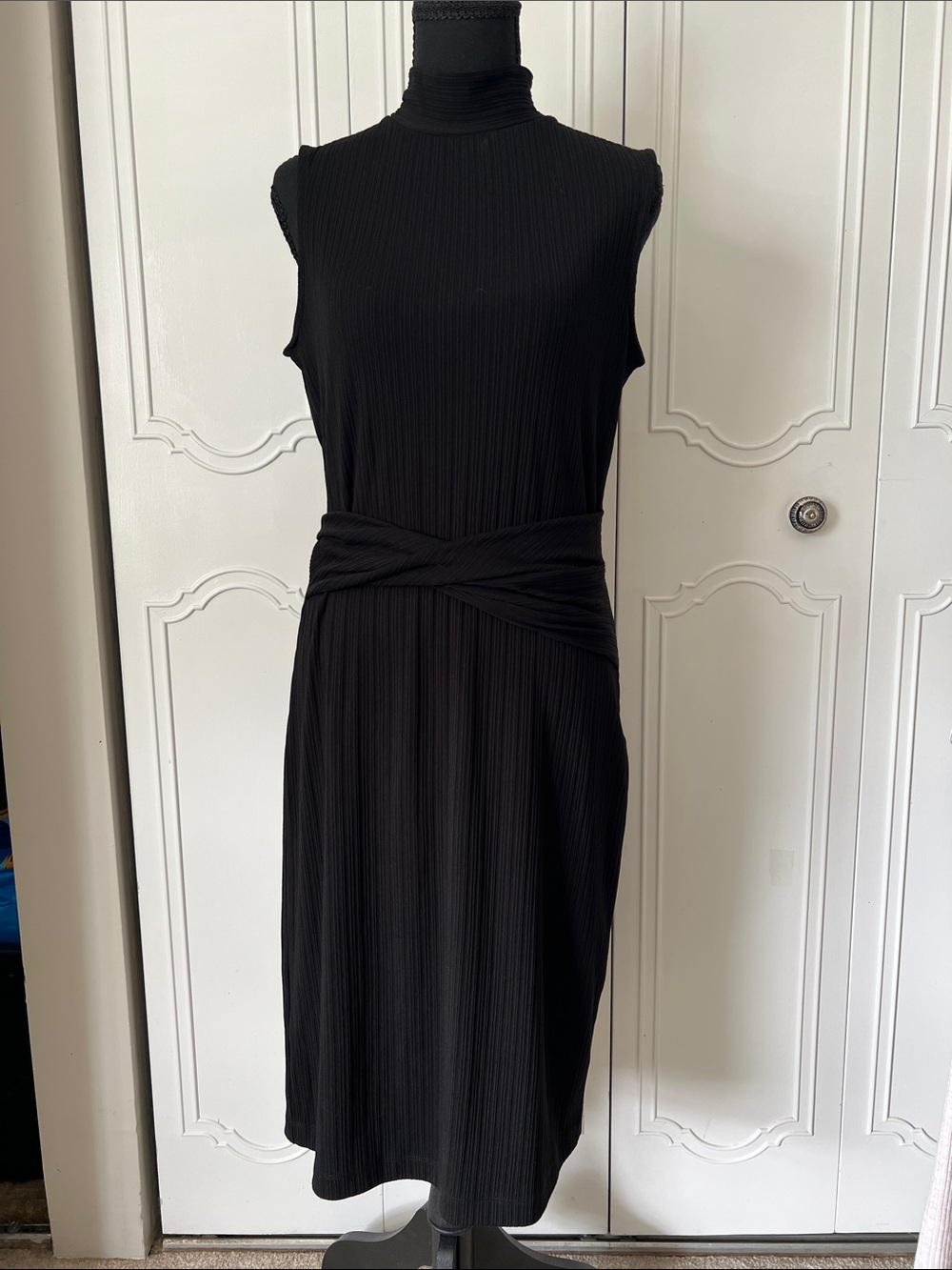 Tommy Hilfiger Black Sleeveless Mock-Neck Midi Dress with Twist Waist